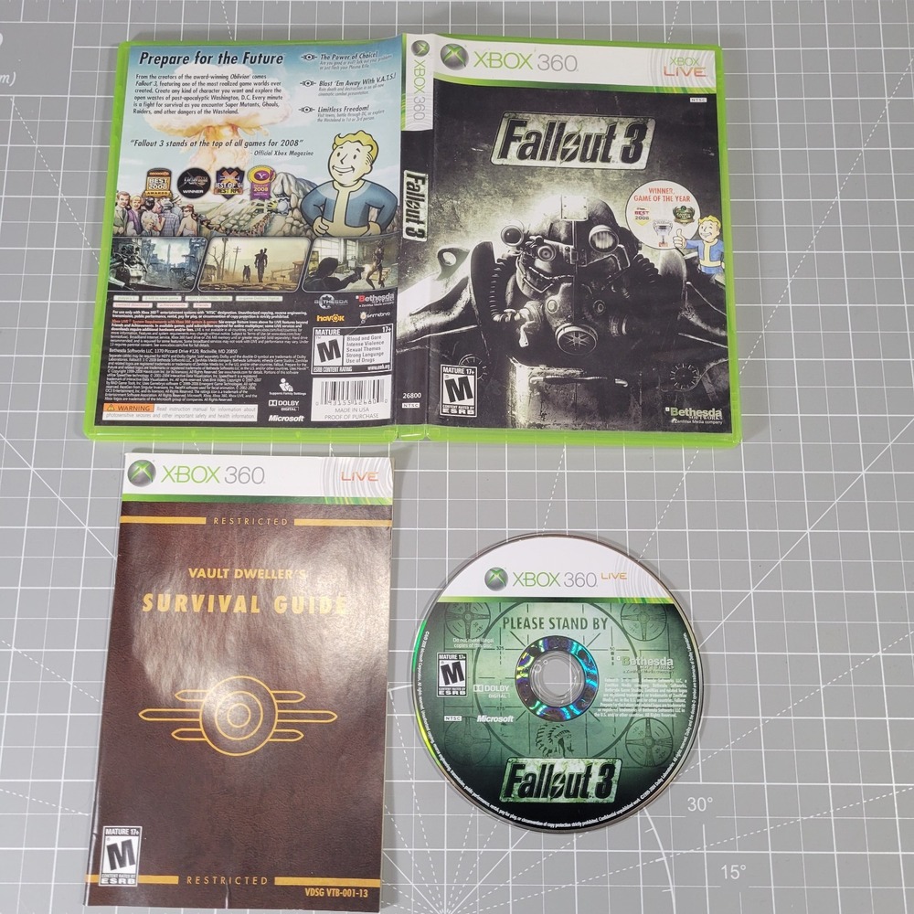 Fallout 3 Video Game Xbox 360 Bethesda Complete w/ Survival Guild Manual